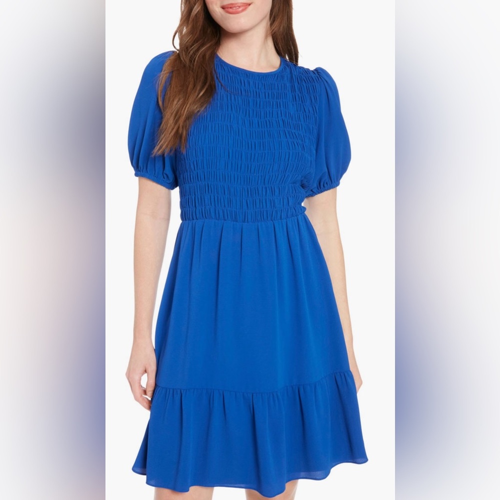 NWT London Times Smocked Puff Sleeve Dress
